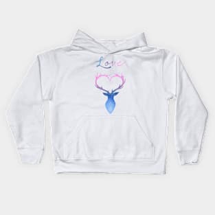 Love heart antlers watercolor deer Kids Hoodie